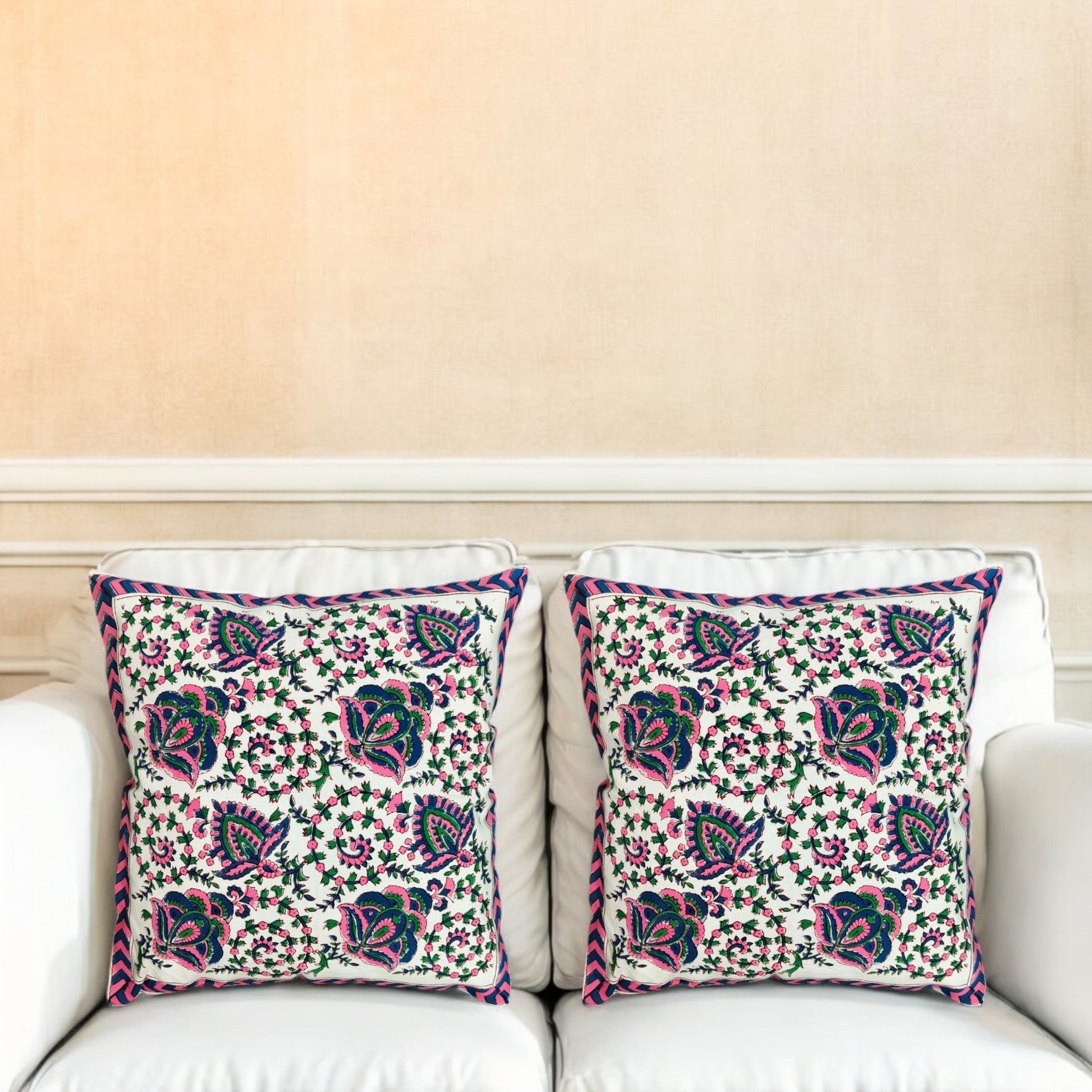 Floral Paisley Digital Printed Cushion Covers, 16x16 Multicolor Decorative Throw Pillow Covers Handmade Sofa & Bed Accent Pillows set of 4.