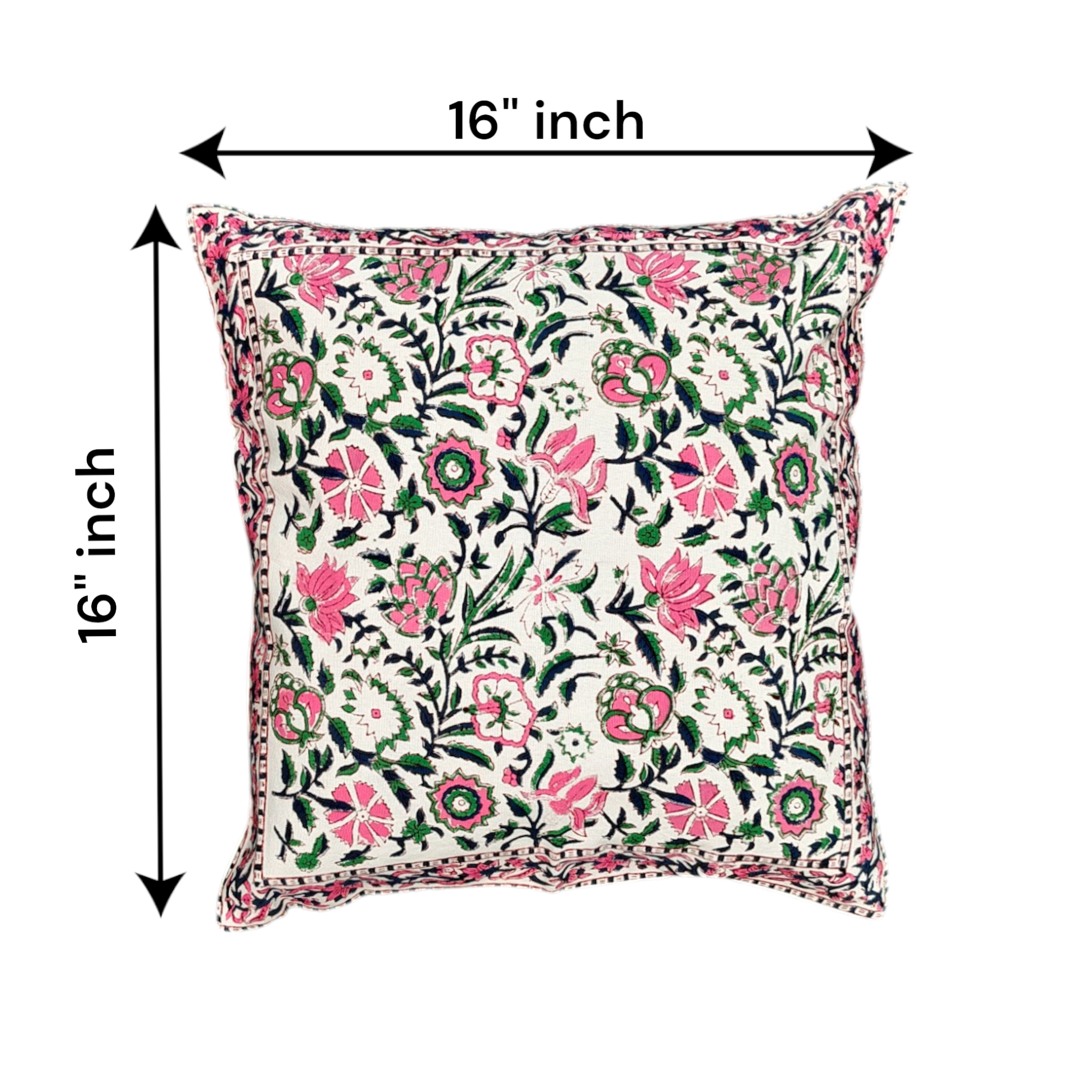 Vibrant Pink & Green Floral Digital Print Cotton Cushion Cover - Indian Blossom Pillow Set of 3