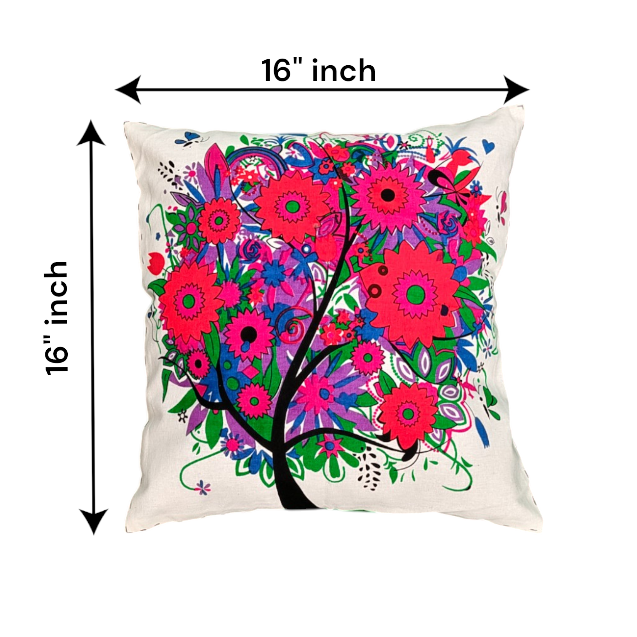 Floral Tree Digital Printed Cushion Covers, 16x16 Multicolor Decorative Throw Pillow Covers Handmade Sofa & Bed Accent Pillows set of 2.