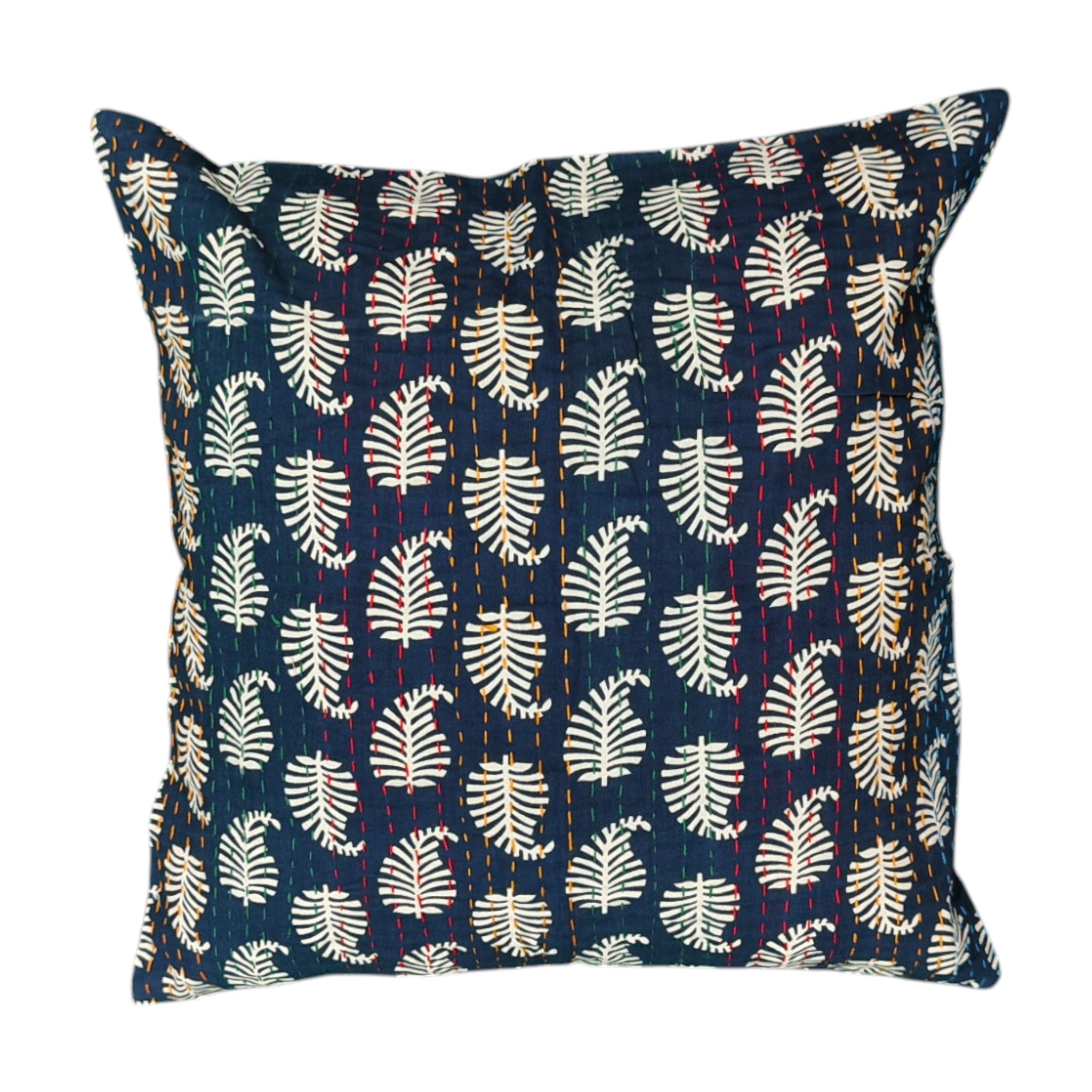 Dark Blue Leaf Print Cushion Cover, 16x16 Multicolor Decorative Throw Pillow Covers Handmade Sofa & Bed Accent Pillows set of 4.