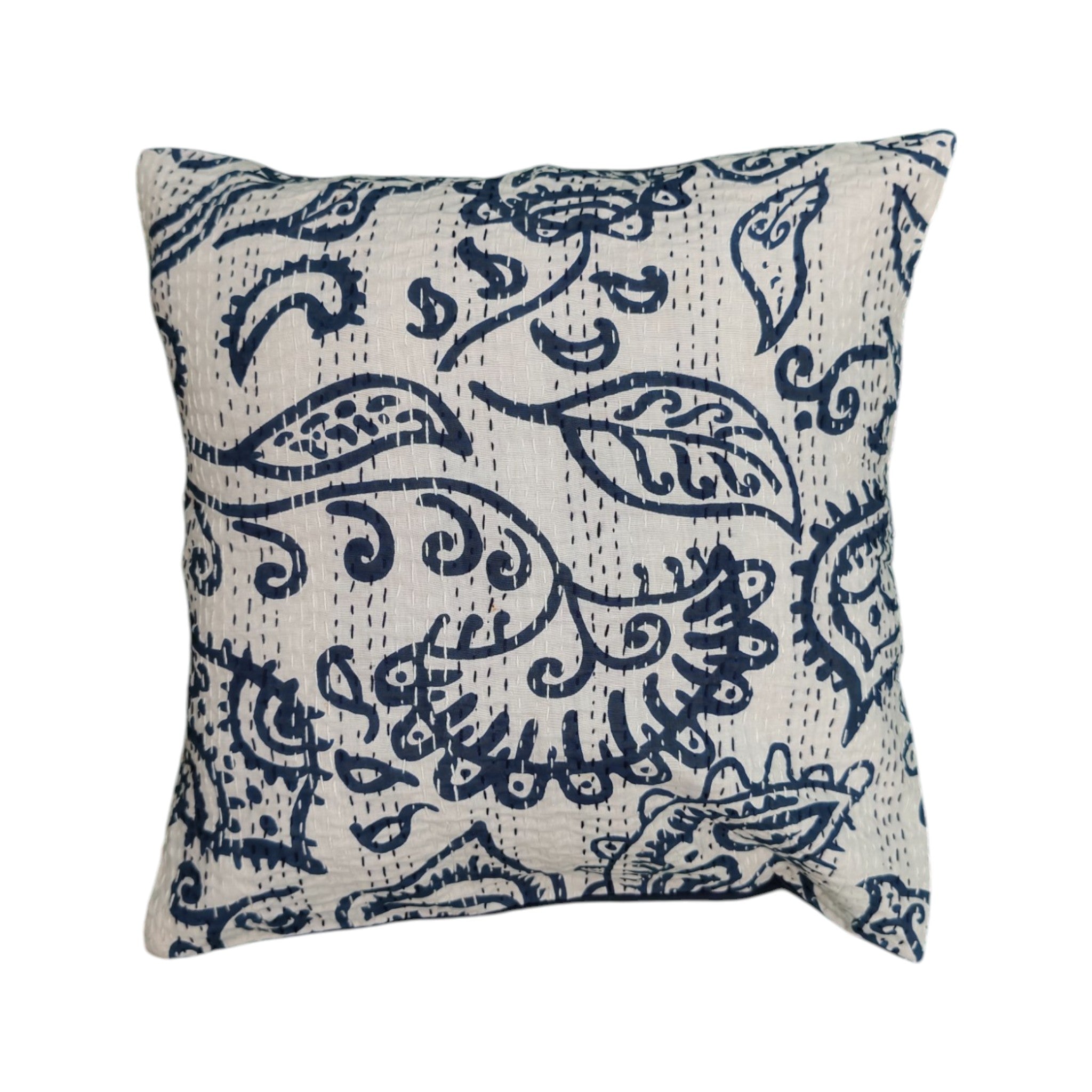Blue & White Paisley Digital Print Cushion Cover, 16x16 Multicolor Decorative Throw Pillow Covers Handmade Sofa & Bed Accent Pillows set of 2.