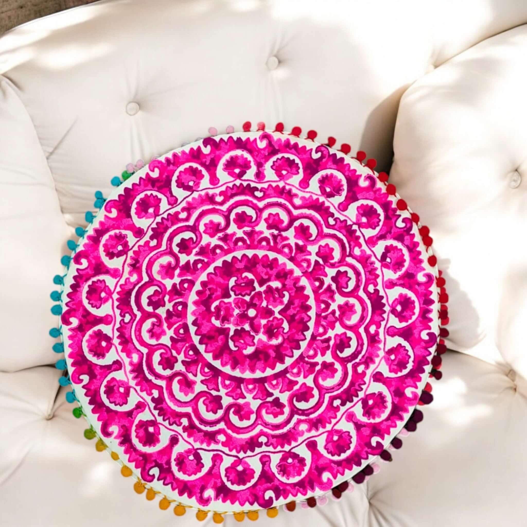 Multicolor round Floral Paisley Printed Cushion Covers, 16x16 Multicolor Decorative Throw Pillow Covers Handmade Sofa & Bed Accent Pillows.