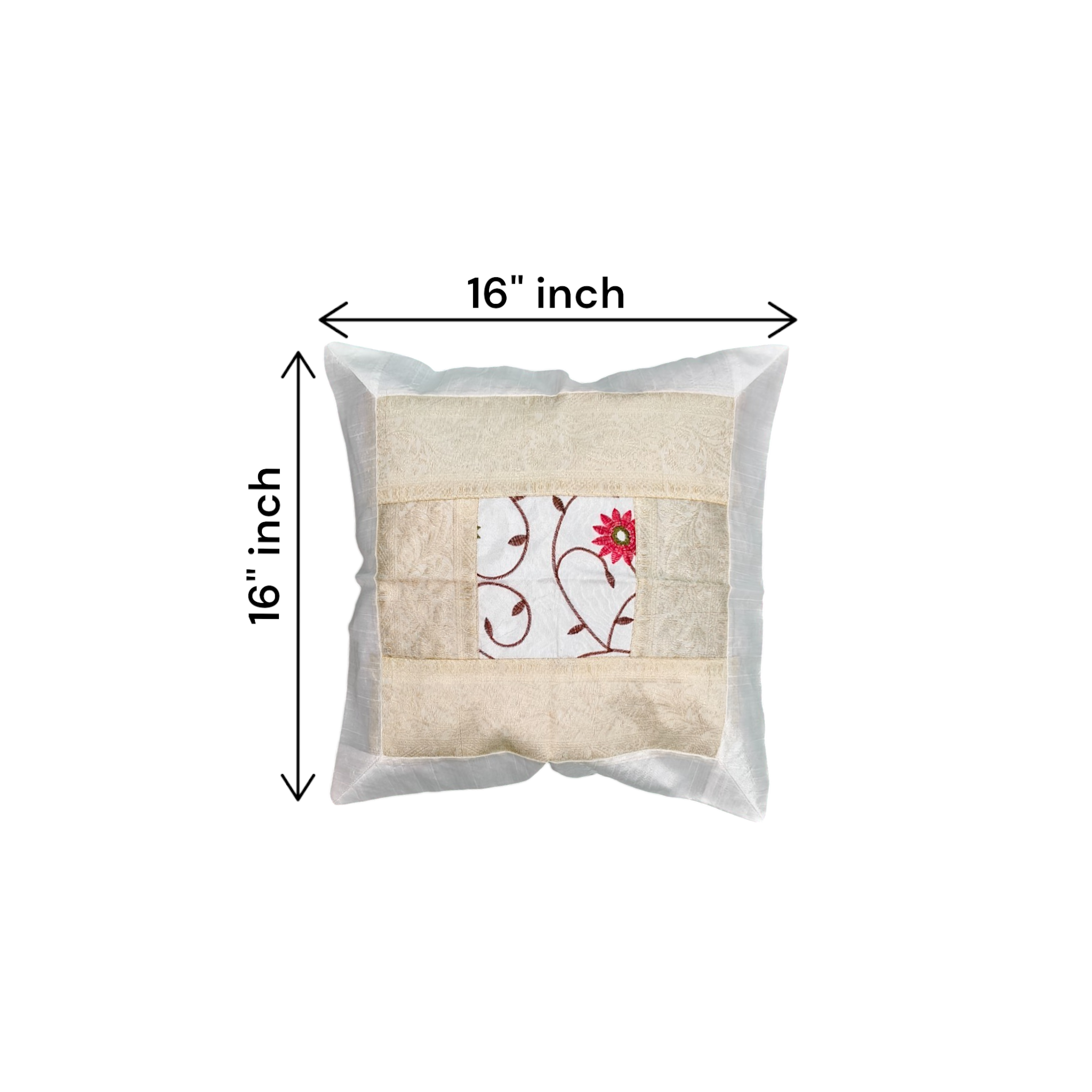 Set of 5 Ethnic Digital Printed brocade banarasi Silk Cushion Covers – 16x16 Inches | Indian Boho Throw Pillowcases for Sofa, Bed, Living Room Décor set of 5.