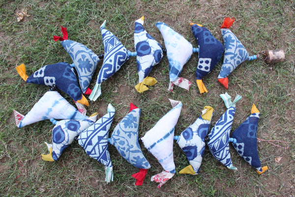 15 Tota Bird Bells 100 cm length Prosperity Hens Mobile String Decoration Indigo Colour Set of 5 Pieces