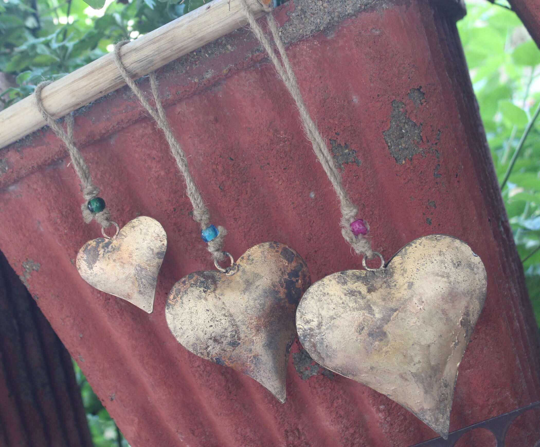 Antique Gold Metal Heart Wall Hanging - Set of 15 Bells