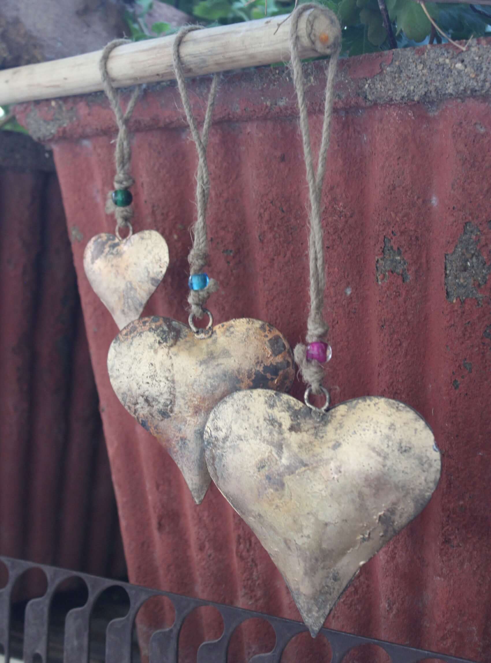Antique Gold Metal Heart Wall Hanging - Set of 15 Bells