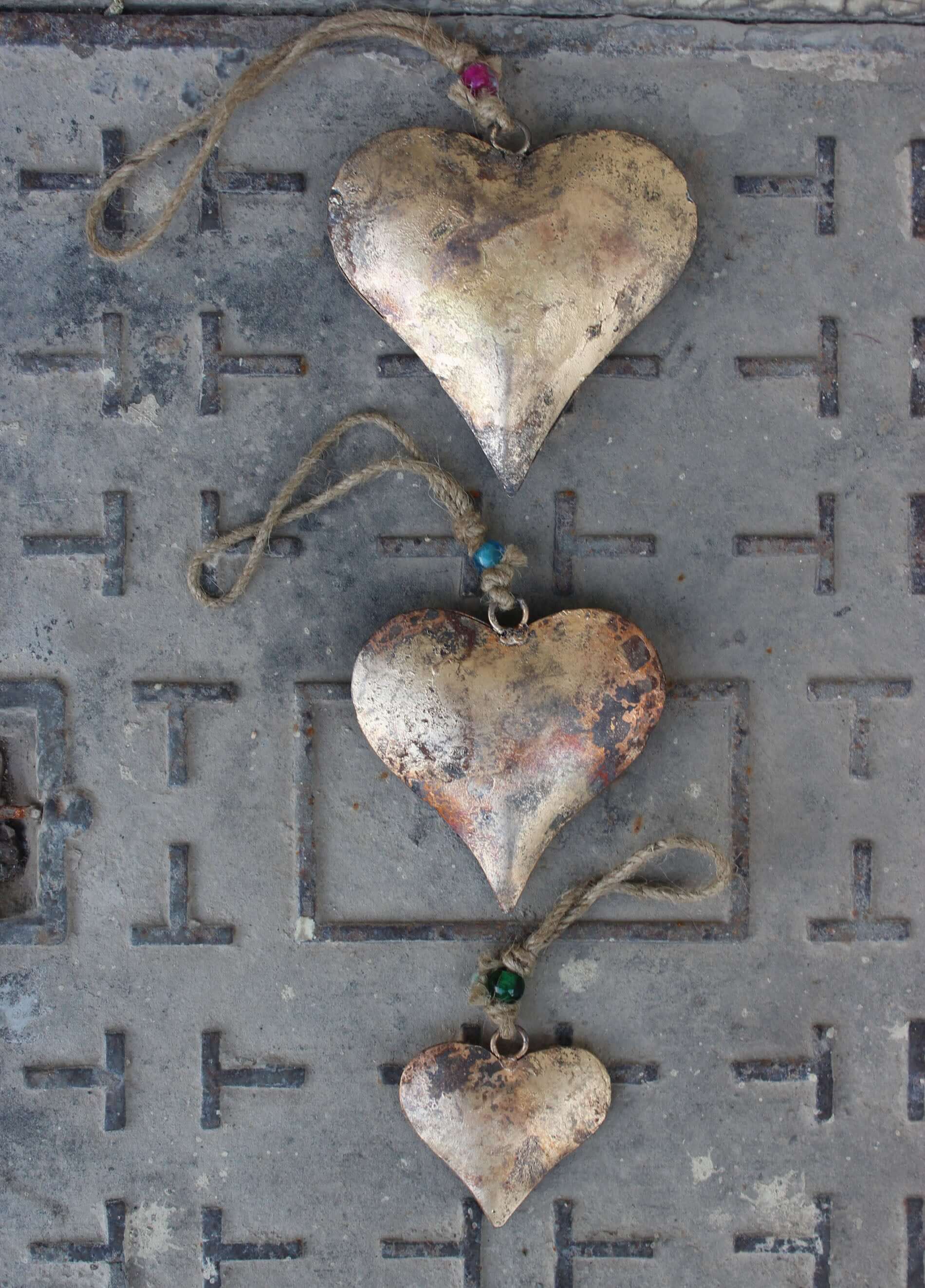 Antique Gold Metal Heart Wall Hanging - Set of 15 Bells