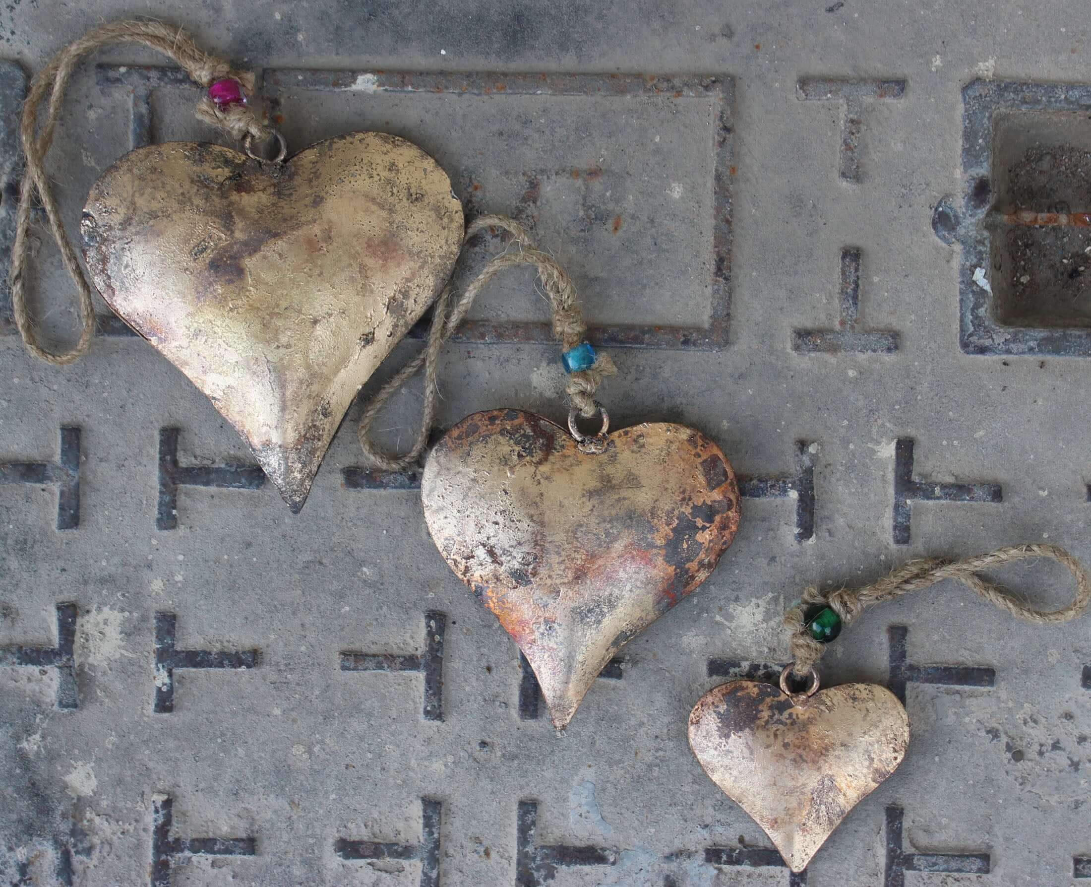 Antique Gold Metal Heart Wall Hanging - Set of 15 Bells