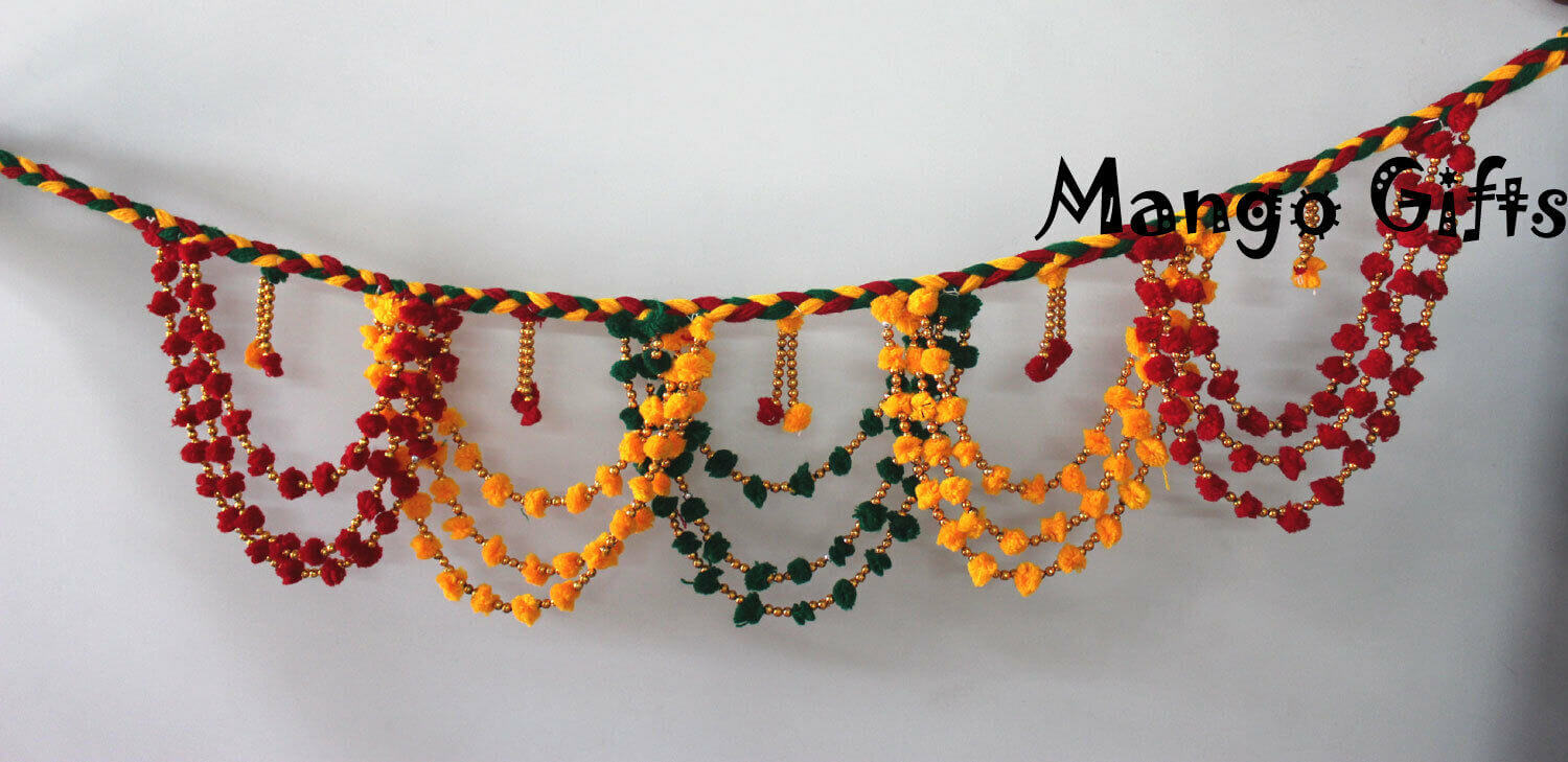 Indian Handmade Multicolour Pom Pom Door Hanging Set