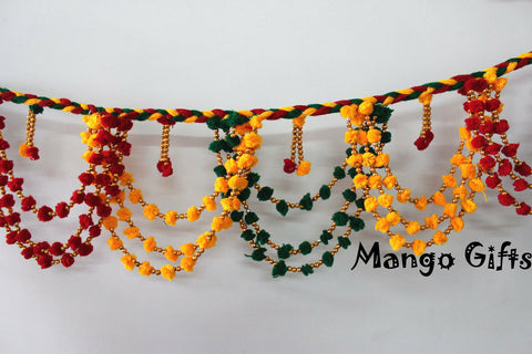 Indian Handmade Multicolour Pom Pom Door Hanging String Decoration Garland Home Décor Diwali Toran Door Hanging set of 10 Pieces