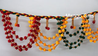 Indian Handmade Multicolour Pom Pom Door Hanging String Decoration Garland Home Décor Diwali Toran Door Hanging set of 10 Pieces