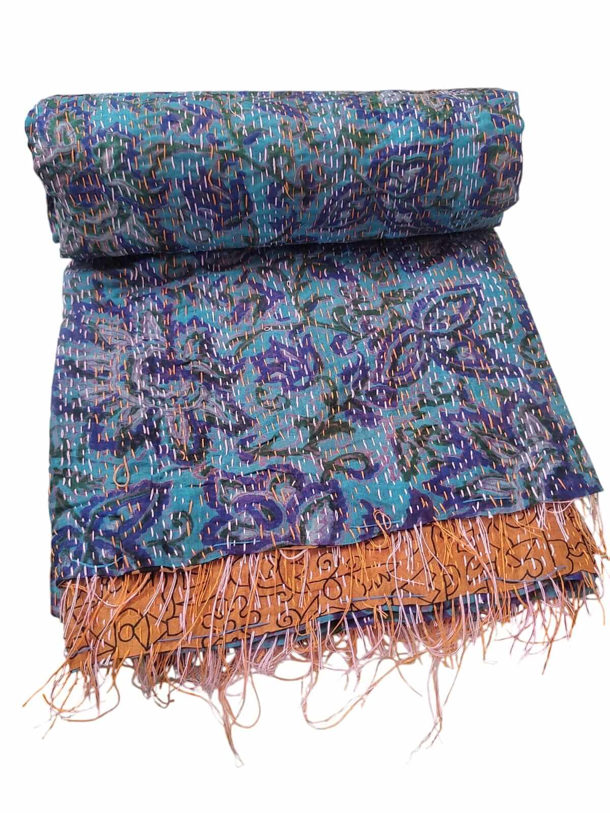 Vintage Kantha Silk Scarves Scarf Reversible 100%Silk Sari Saree Wraps Indian Dupatta Wholesale Supply