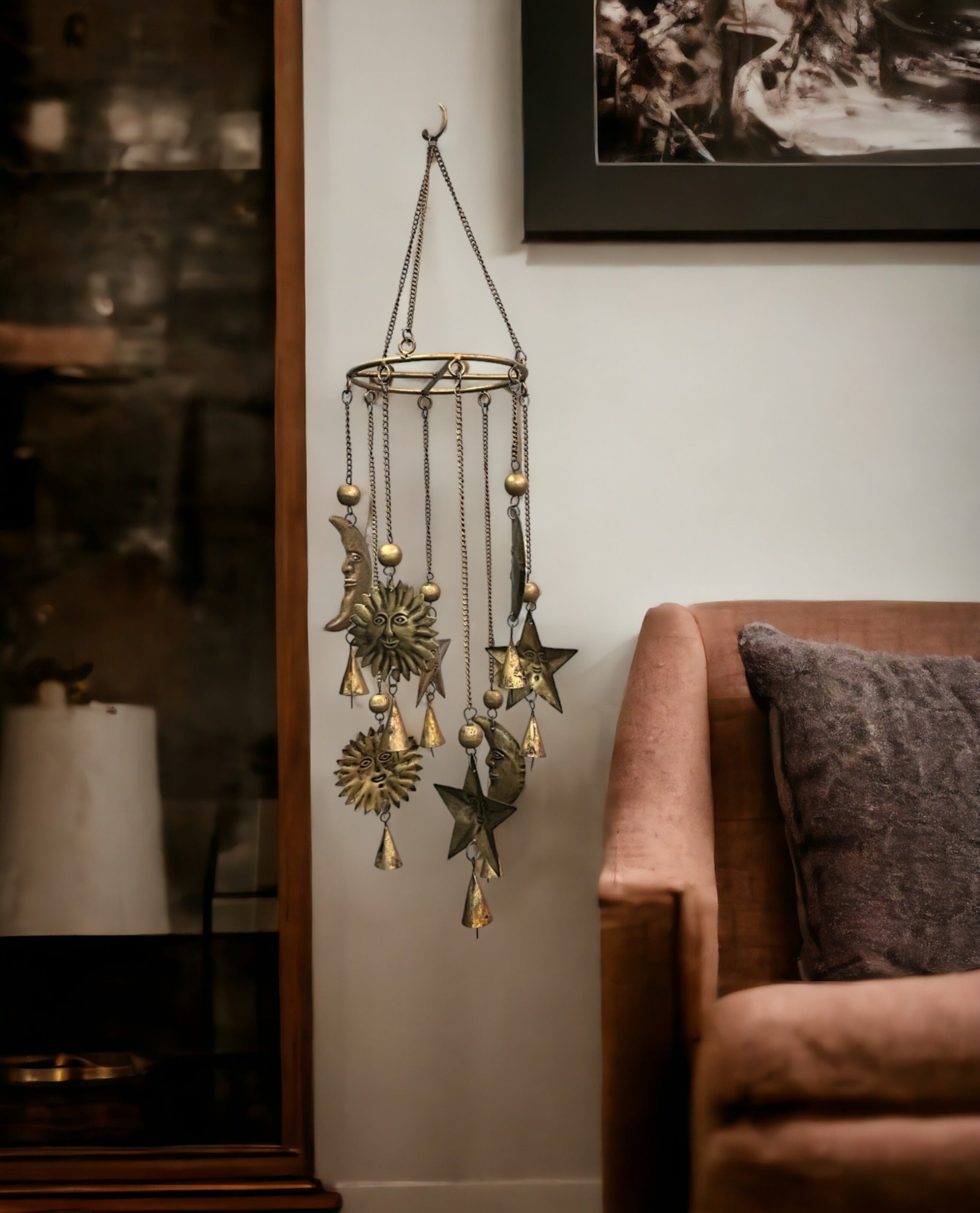 Sun N Moon Antique Iron Wind Chime - Bohemian Décor