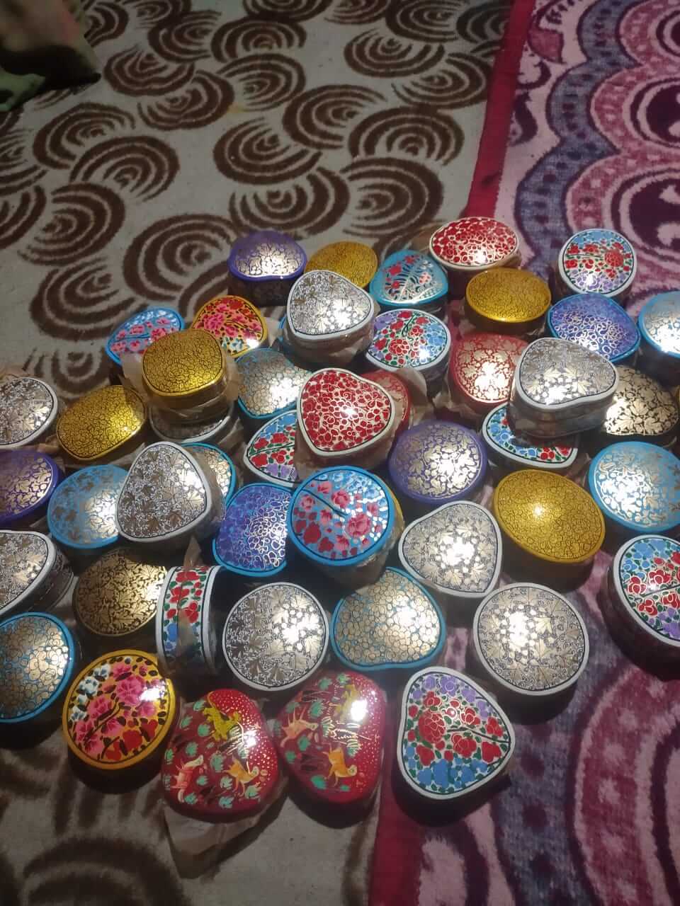 Handmade Kashmiri Paper Mache Box - Floral Motif Gift Decorative Jars