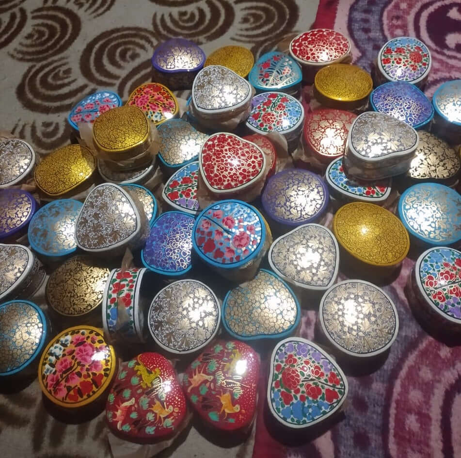 Handmade Kashmiri Paper Mache Box - Floral Motif Gift Decorative Jars