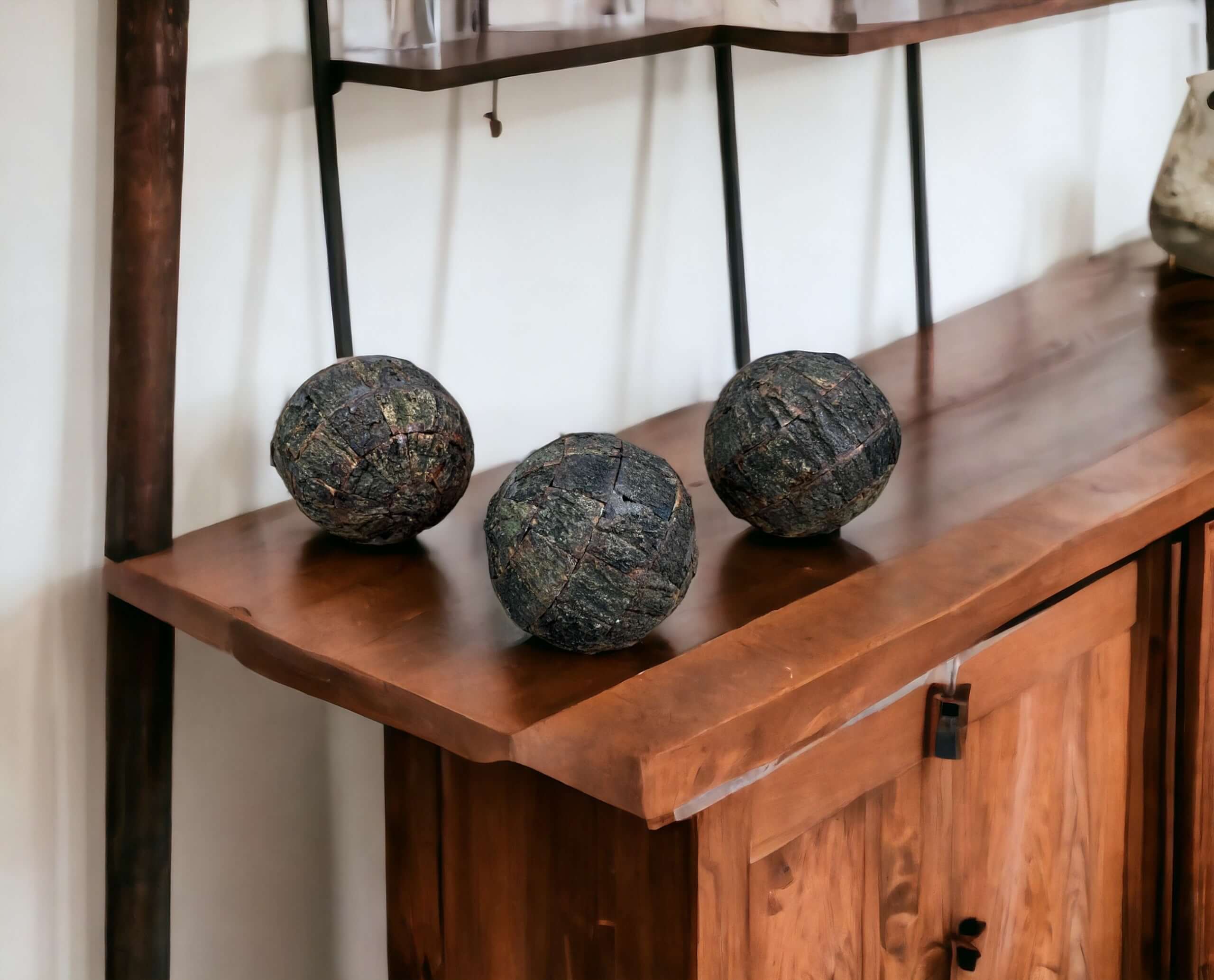 Adorable handcrafted wood balls in 2 styles, perfect for rustic home accents, table decorations, and country style decor.
