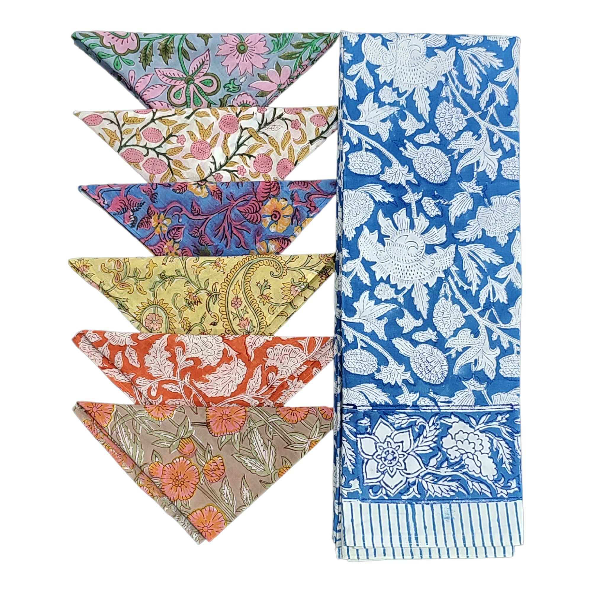 Floral Hand Block Print Tablecloth & Napkins Set