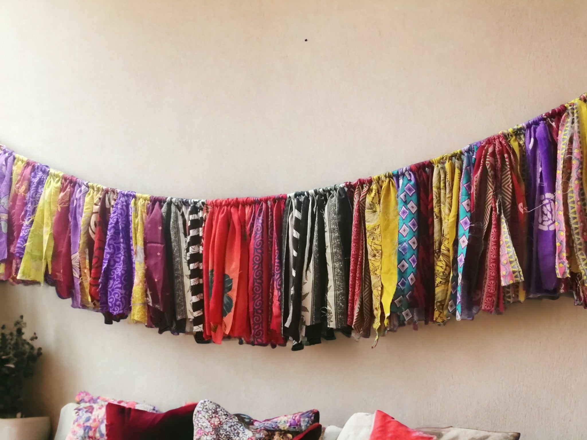 Recycled Indain Silk Sari Fabric Strip Curtain Boho Theme Hippy