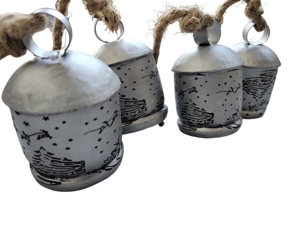 Recycled Iron Harmony Cluster Bells Hanging Chime Outdoor Indoor Decoration Silver Finish 82 cm length set of 5 Pieces