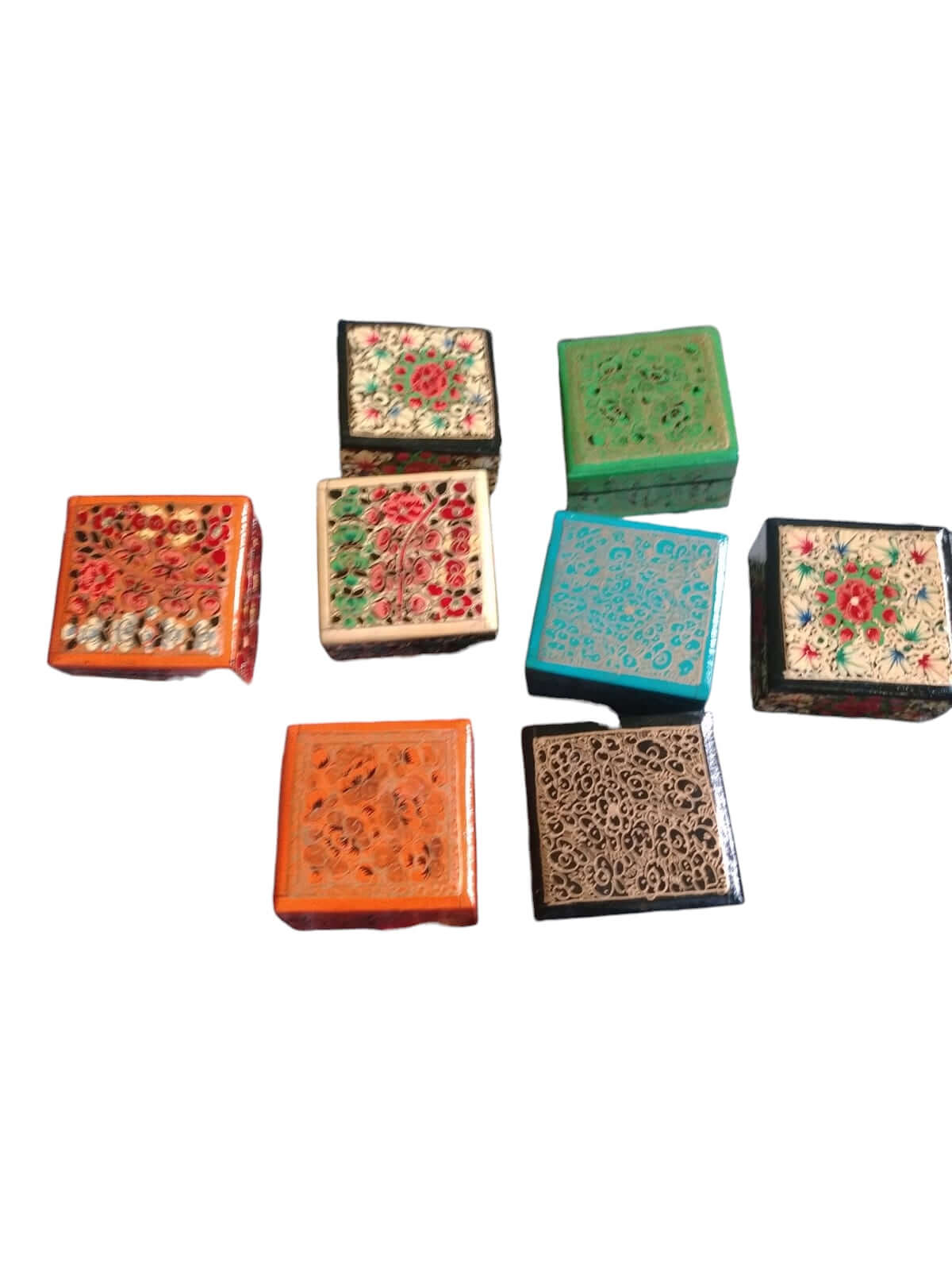 Handmade Kashmiri Paper Mache Box - Floral Motif Gift Decorative Jars
