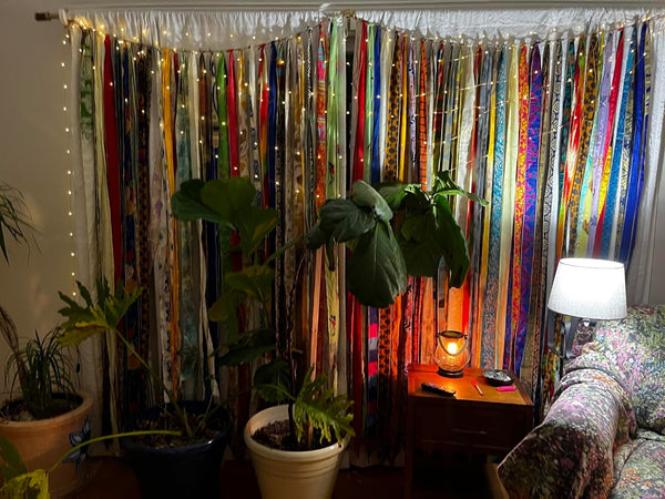 Recycled Silk Sari Bohemian Curtains Window Curtain Drapes , Doorway Curtains , Patio Garden Decoration 210 x 120 cm for bedroom, Livingroom