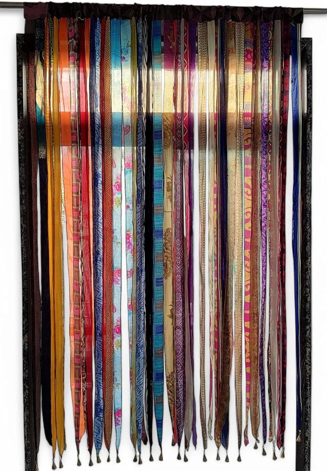 Old Silk Sari Multicolor Ribbon Doorway Curtain Hippie Bohemian Room Divider Light-Filtering Boho Curtains Rod Pocket Window Drape for Livingroom Bedroom 85 x 45 Inch