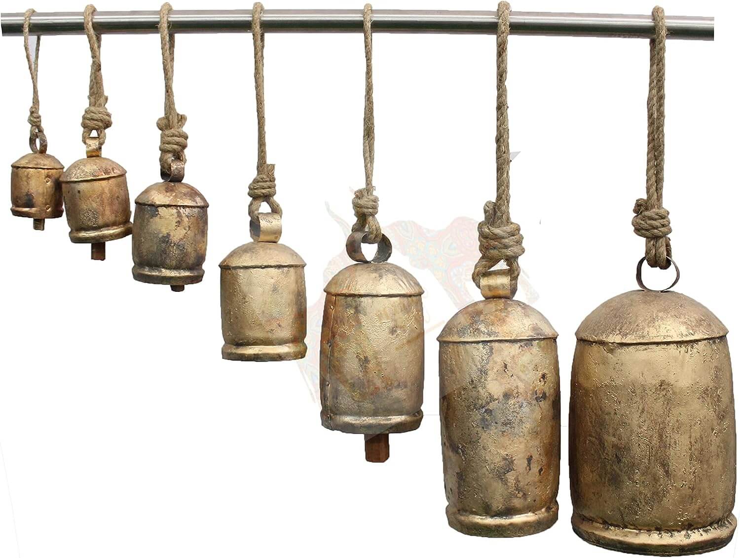 Large Indian Cow Bells - 7 Pcs for Home & Garden Décor