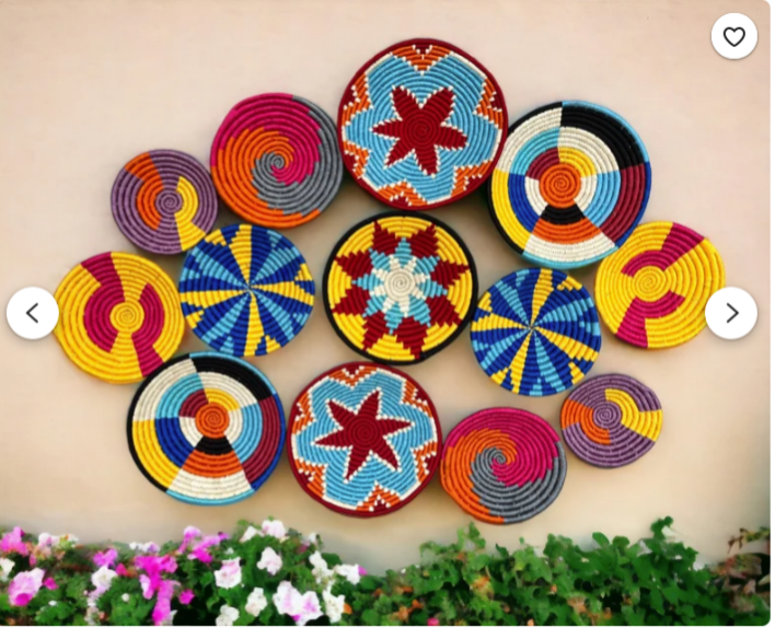 Bohemian Wall Basket Set | 17 Pieces Hand-Woven Sabai Grass Wall Hangings | Stylish Boho Decor for Living Room, Bedroom, Dining Room, Kitchen & Entryway