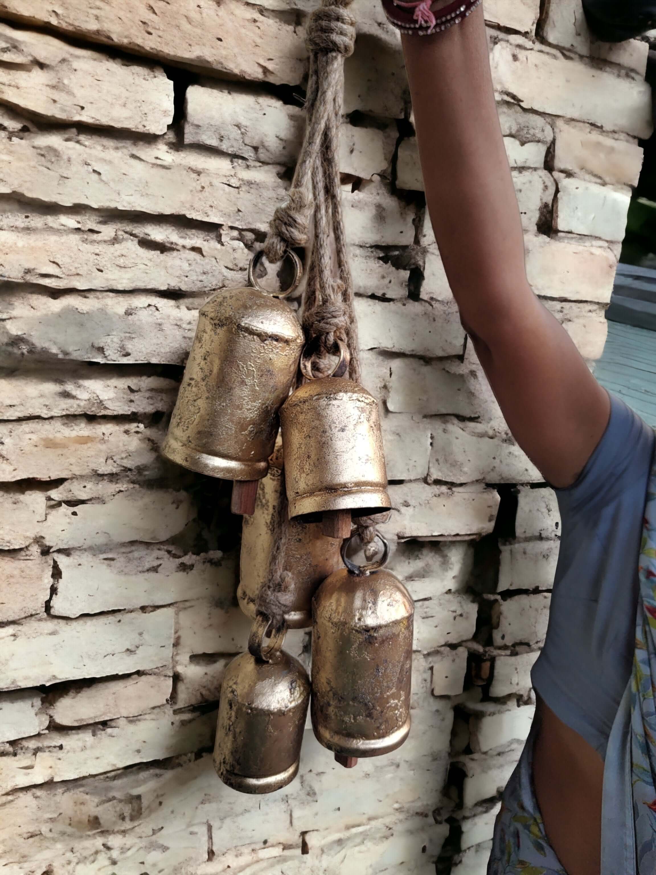 Rustic 5 Cluster Bells Hanging Wind Chime Christmas Decor