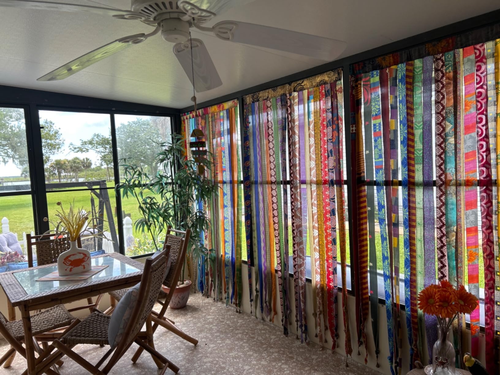 Old Silk Sari Multicolor Ribbon Doorway Curtain Hippie Bohemian Room Divider Light-Filtering Boho Curtains Rod Pocket Window Drape for Livingroom Bedroom 85 x 45 Inch