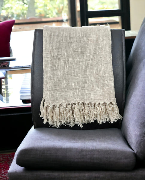 Hand-Loomed Cotton Sofa Throw Size  72 x 52 Inches 100%Cotton Throw Blanket with Tassels Bohemian Style Home Décor