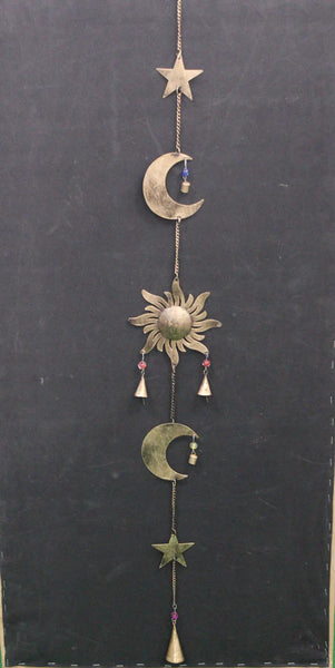 Sun Moon Star Hanging Chime Recycled Iron Wind Chime Sun Hanger Antique Look Set of 5 Pcs