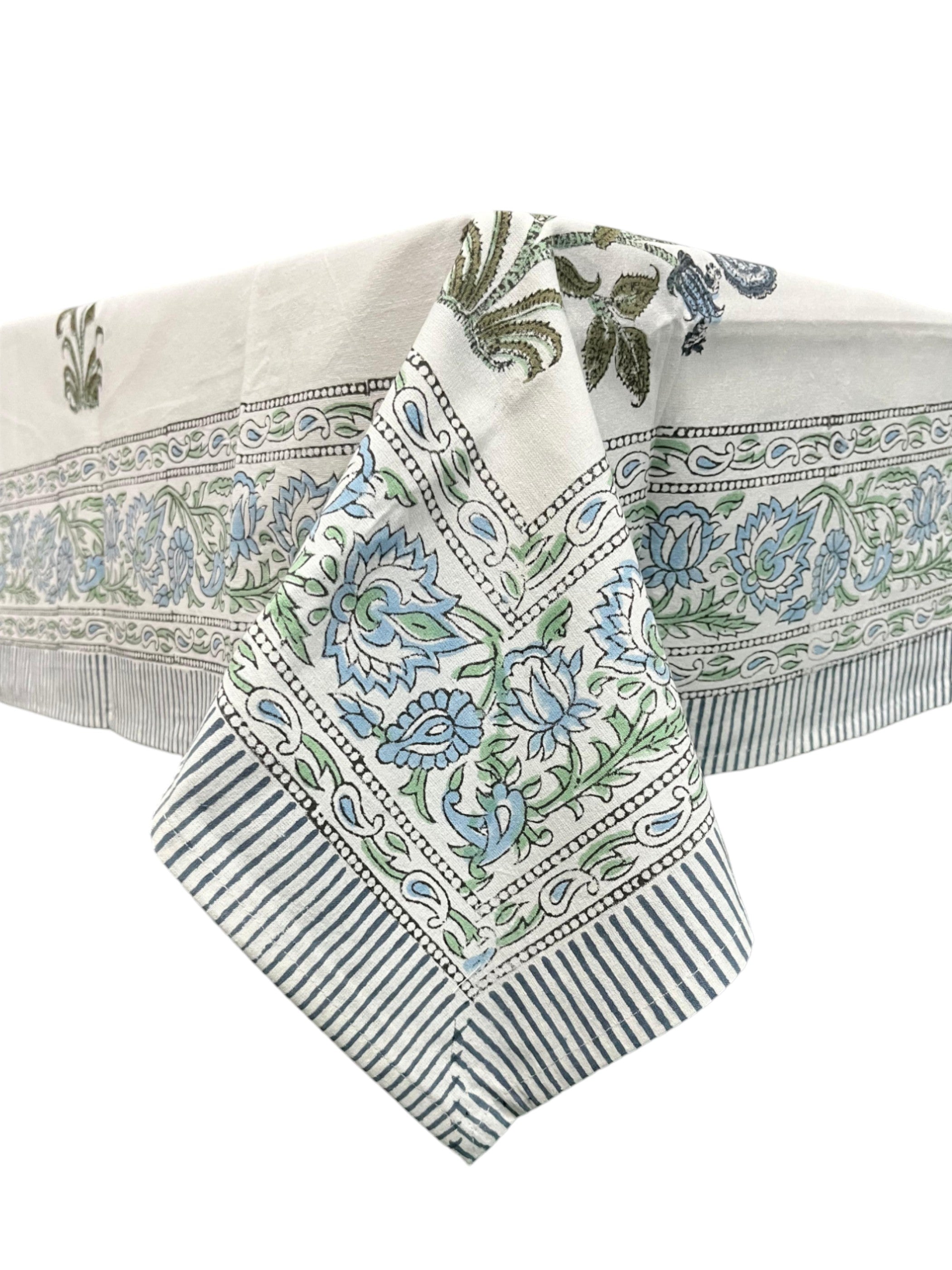 Floral Hand Block Print Tablecloth & Napkins Set