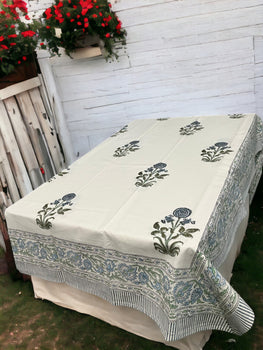 Floral Hand Block Print Tablecloth & Napkins Set