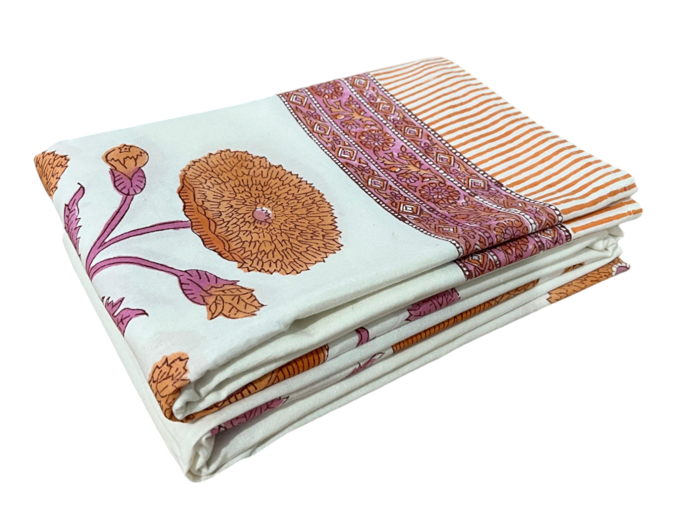 Floral Hand Block Print Tablecloth & Napkins Set