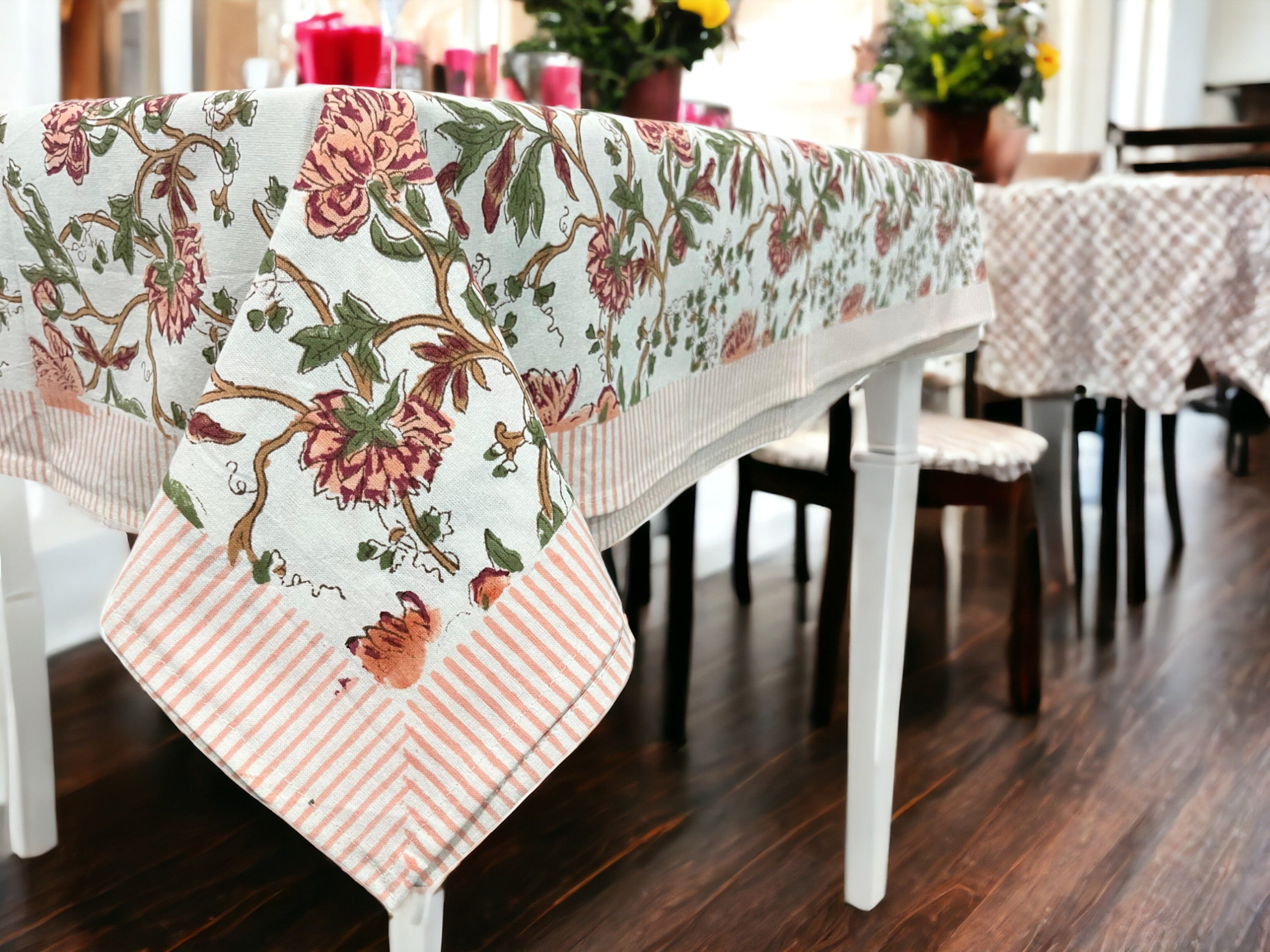 Floral Hand Block Print Tablecloth & Napkins Set