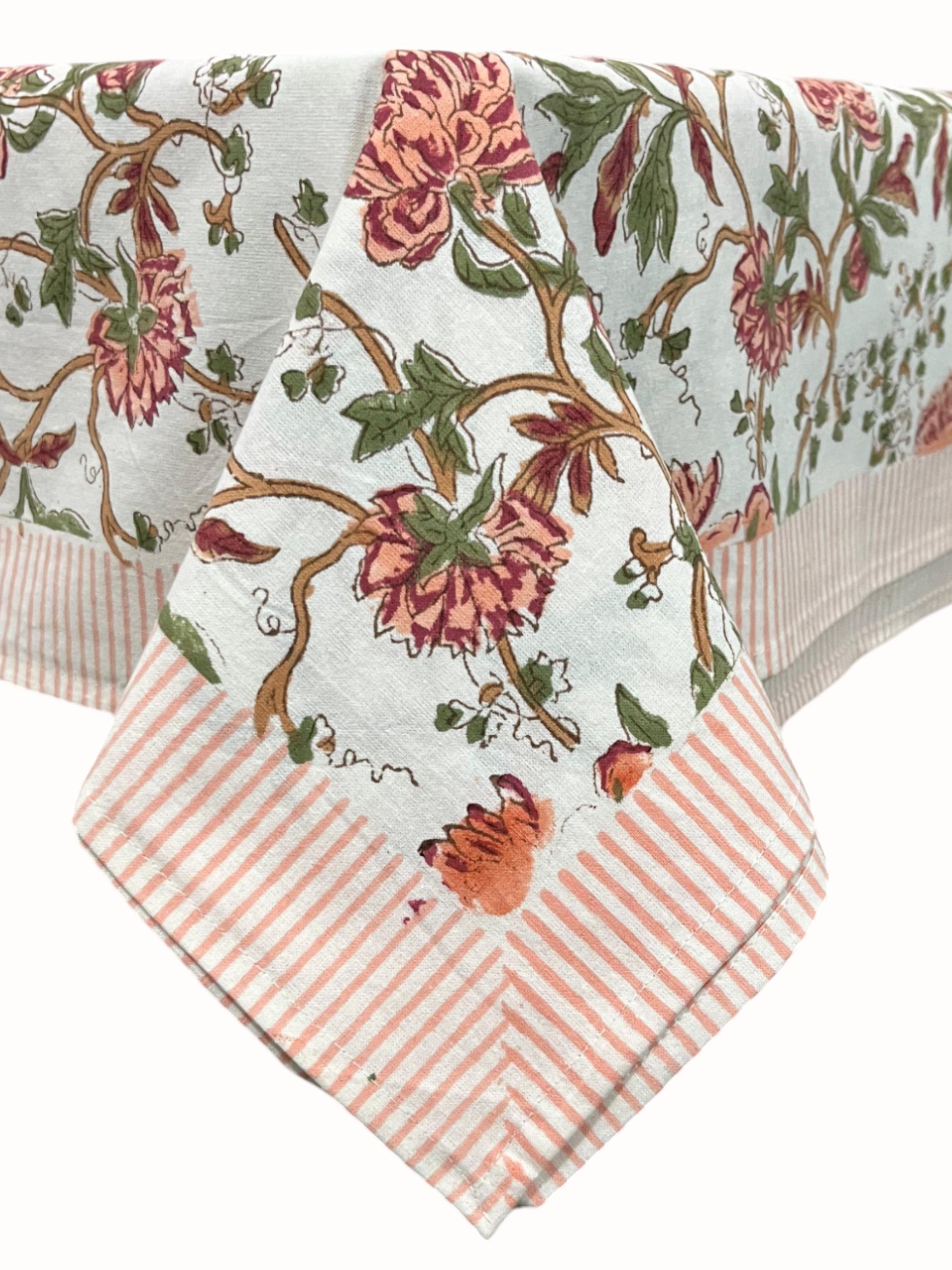 Floral Hand Block Print Tablecloth & Napkins Set