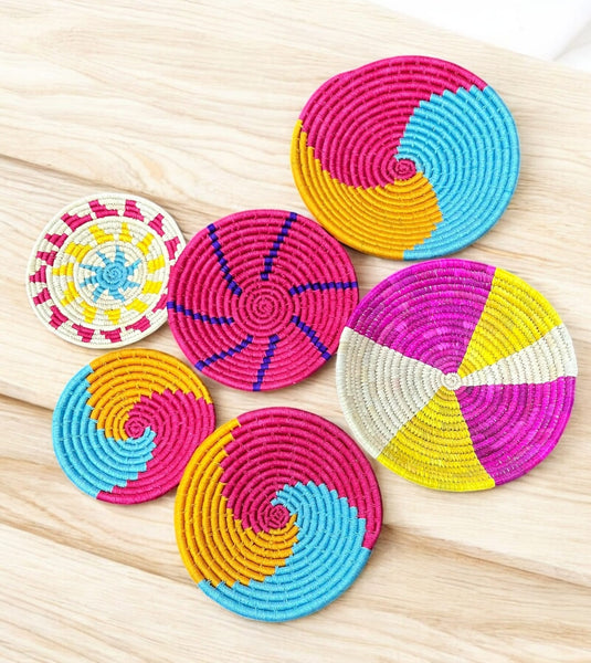 Sabai Grass Handwoven Rattan Wall Plates Baskets Multicolour Bohemian Theme Wall Hanging Décor Bamboo Wall Art