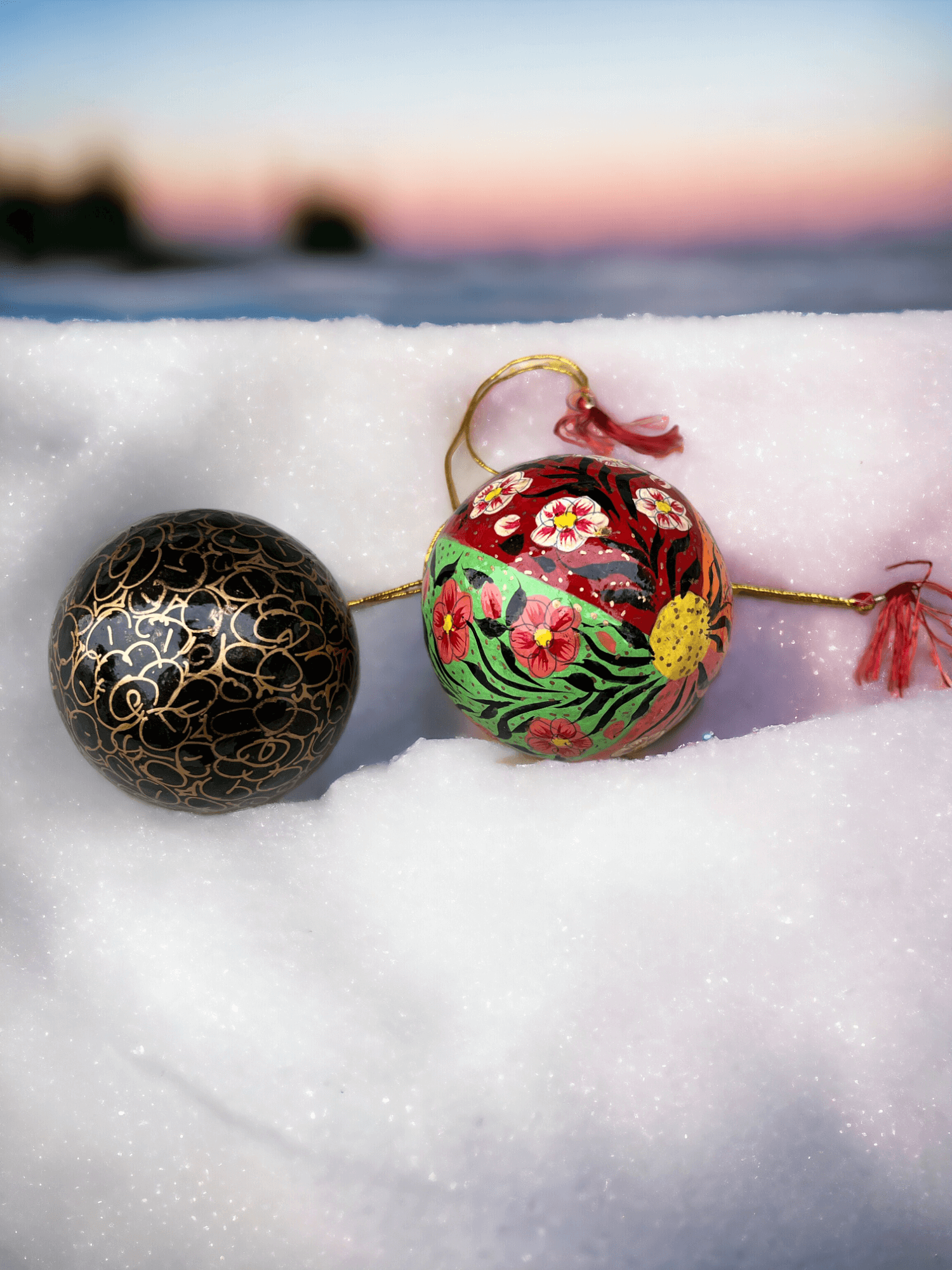 Hand-Painted Paper Mache Christmas Ornaments