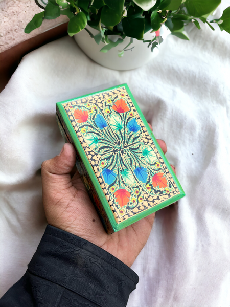 Kashmiri Art Paper Mache Box, Handmade Paper Mache box, Hand Painted Trinket Box with Floral Motif, Valentine day gift, Lacquered Paper Mache Box