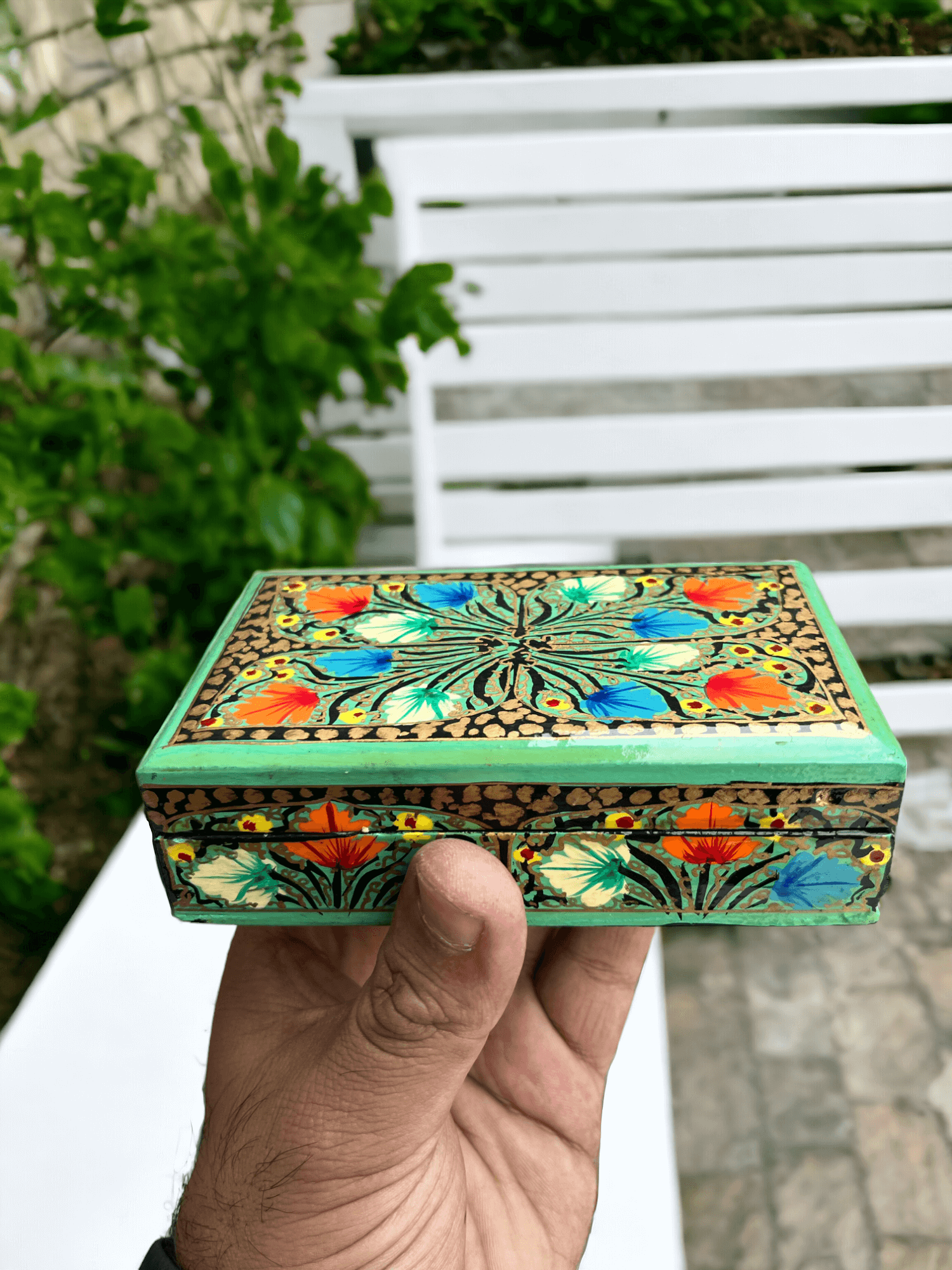 Handmade Kashmiri Paper Mache Box - Floral Motif Gift Decorative Jars