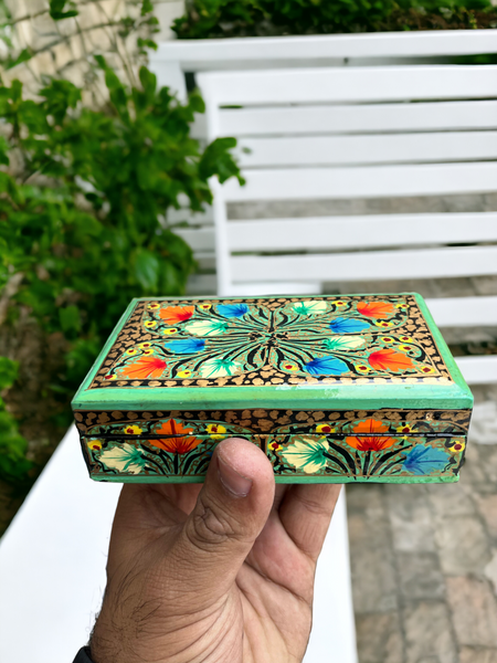 Kashmiri Art Paper Mache Box, Handmade Paper Mache box, Hand Painted Trinket Box with Floral Motif, Valentine day gift, Lacquered Paper Mache Box