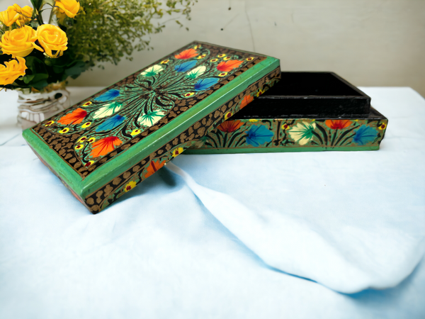 Kashmiri Art Paper Mache Box, Handmade Paper Mache box, Hand Painted Trinket Box with Floral Motif, Valentine day gift, Lacquered Paper Mache Box