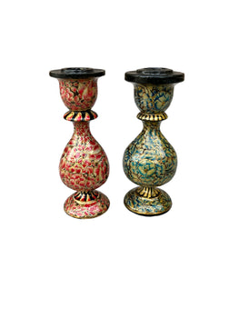 Hand-Painted Kashmiri Papier Mache Candle Holders