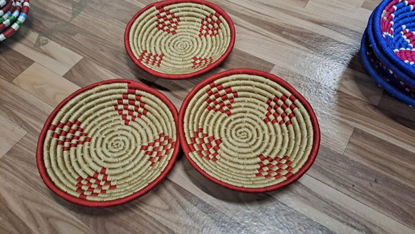 Sabai Grass Handwoven Rattan Wall Plates Baskets Multicolour Bohemian Theme Wall Hanging Décor Bamboo Wall Art