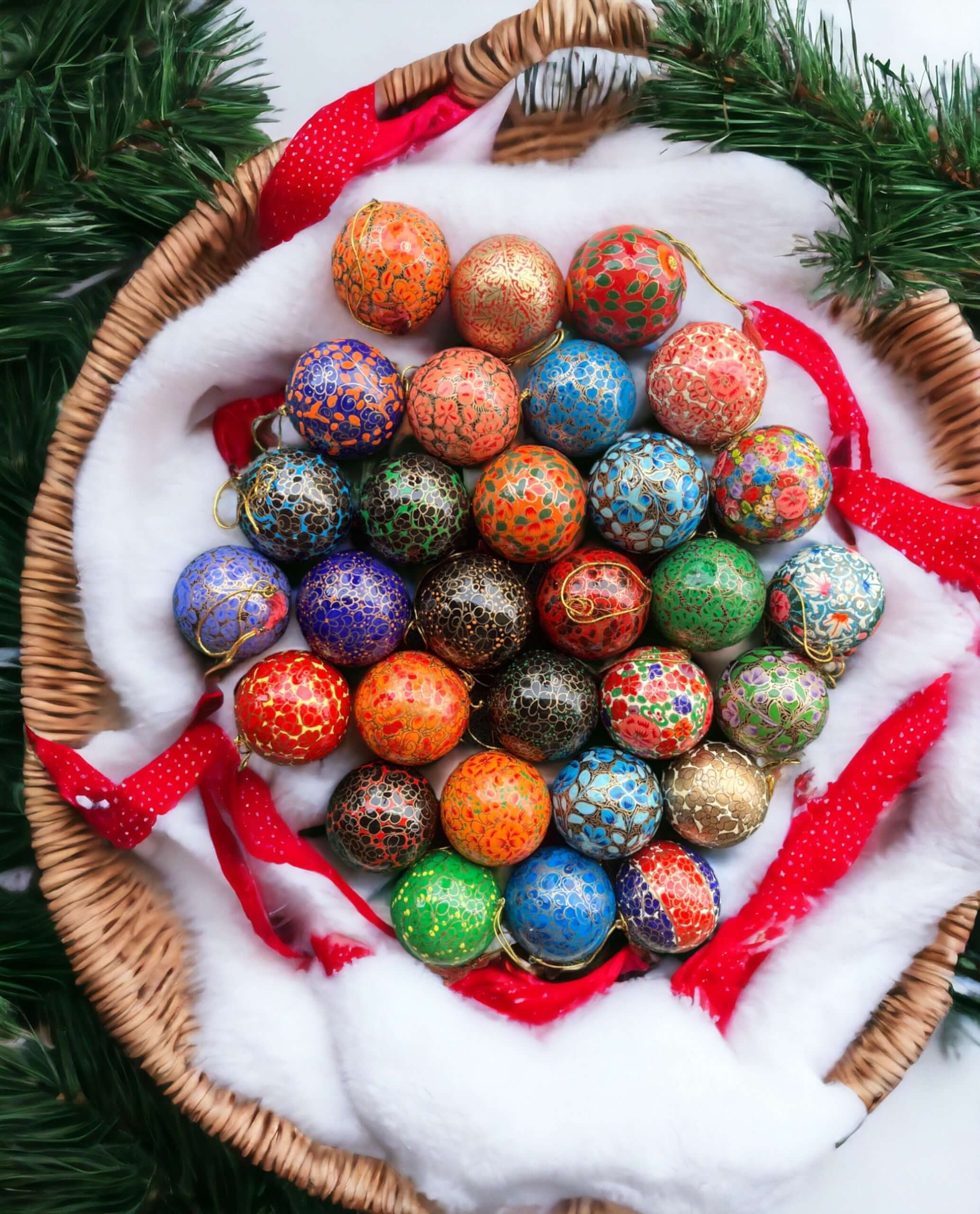 Hand-Painted Paper Mache Christmas Ornaments