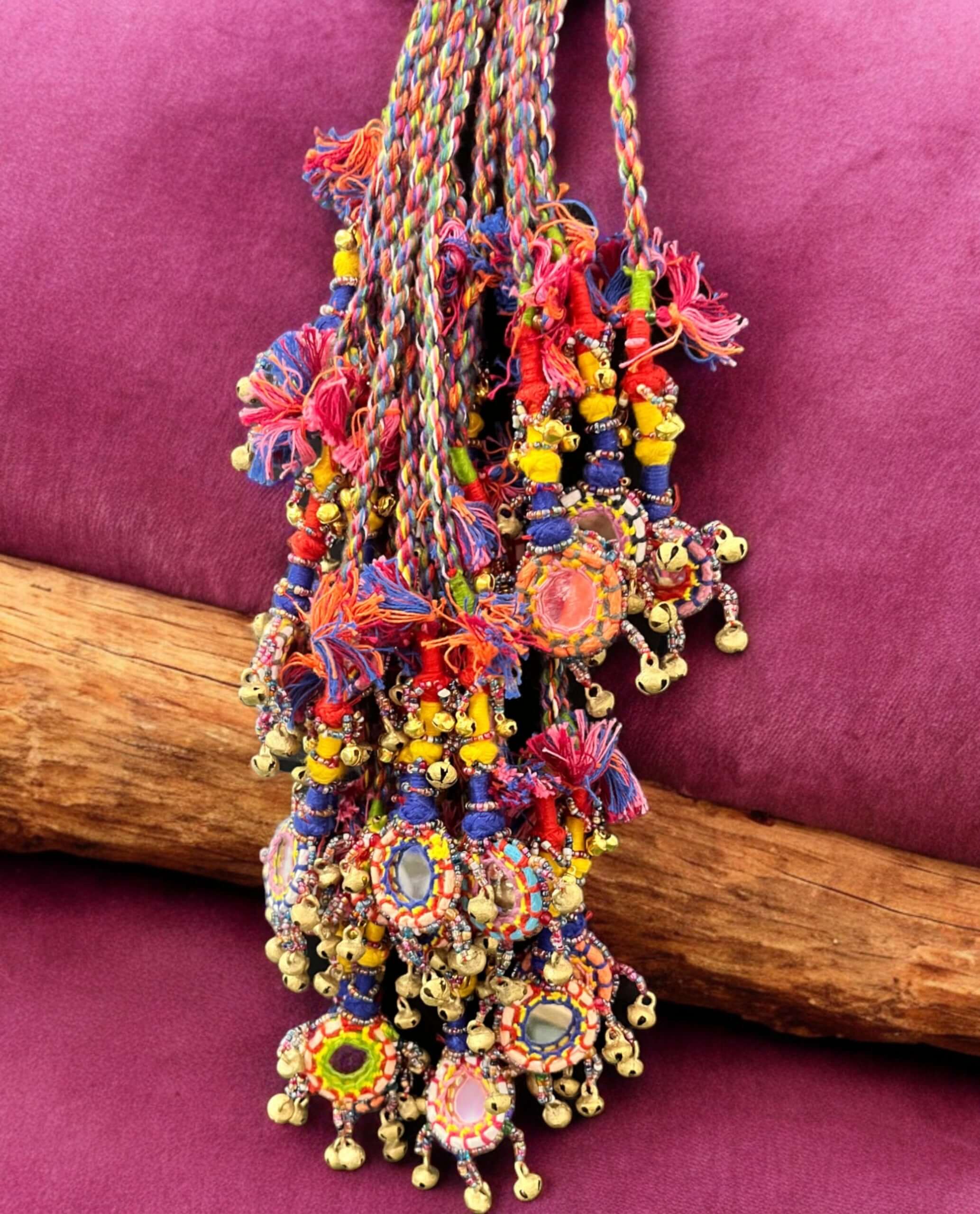 Tribal Banjara Belly Dance Gypsy Belt Mirror Work Girls Bohemian Fashion Accessories 2 meters Length with brass bead bells Lot 50 PcsApparel & Accessories