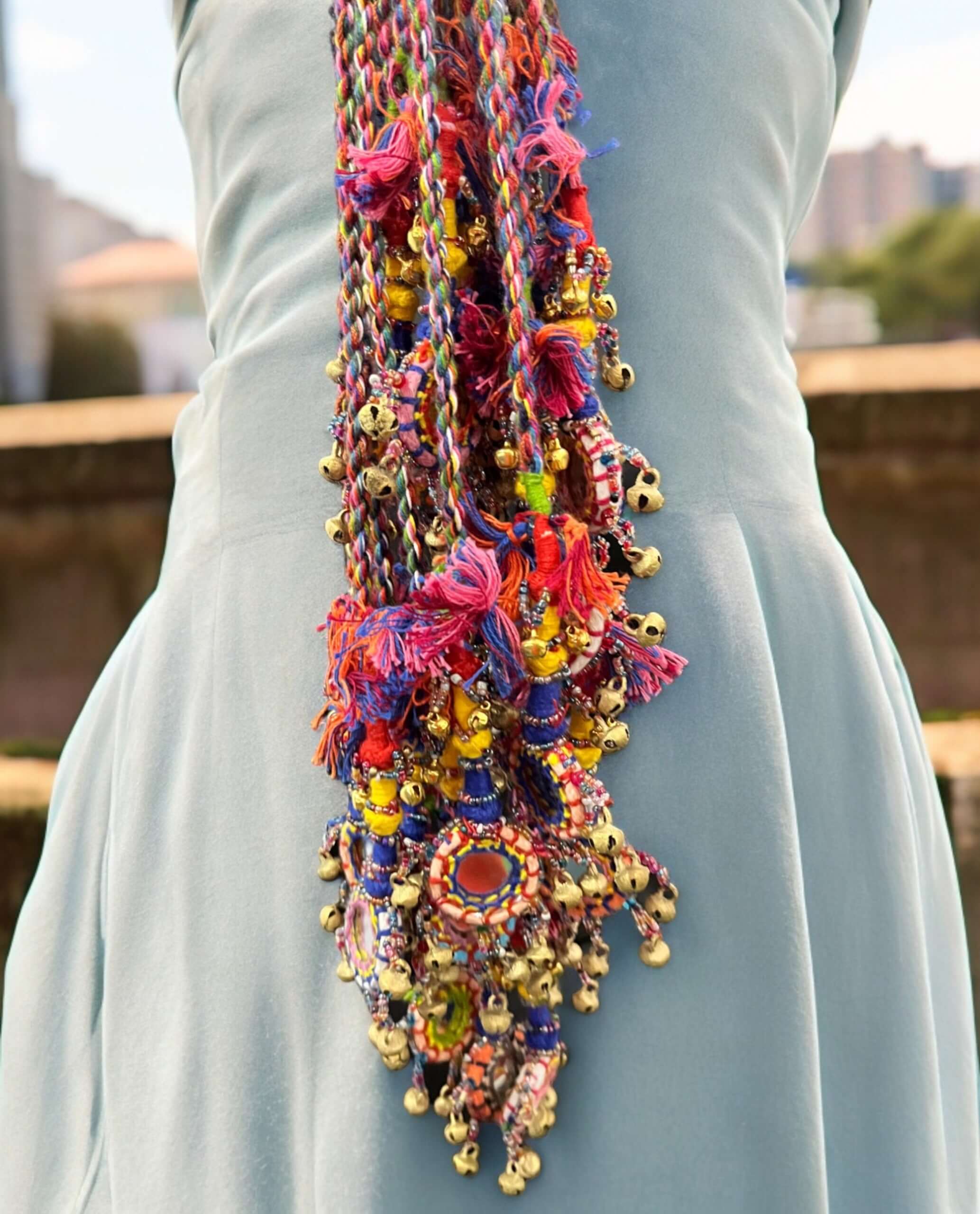 Tribal Banjara Belly Dance Gypsy Belt Mirror Work Girls Bohemian Fashion Accessories 2 meters Length with brass bead bells Lot 50 PcsApparel & Accessories