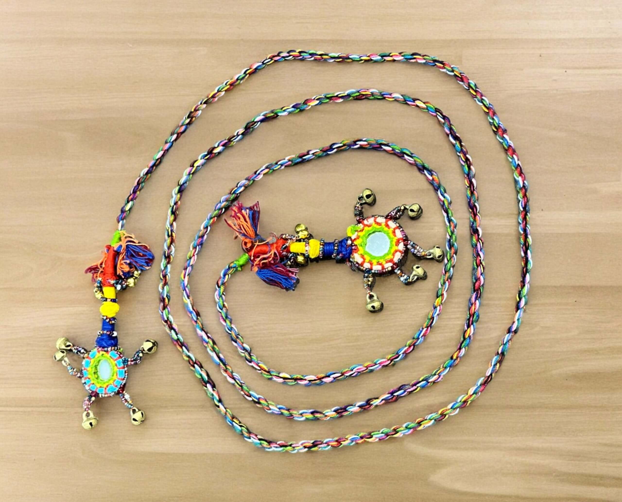 Tribal Banjara Belly Dance Gypsy Belt Mirror Work Girls Bohemian Fashion Accessories 2 meters Length with brass bead bells Lot 50 PcsApparel & Accessories