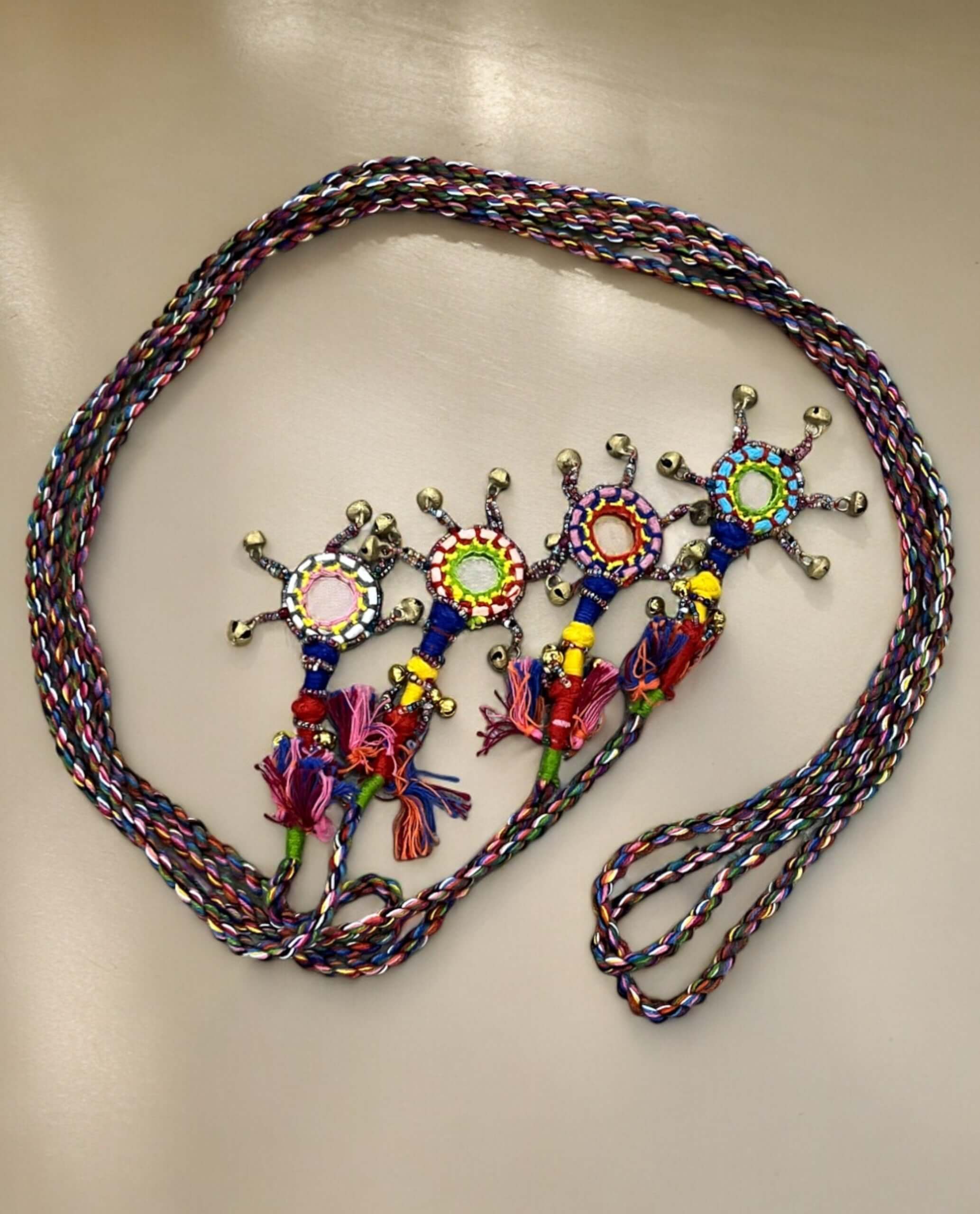 Tribal Banjara Belly Dance Gypsy Belt Mirror Work Girls Bohemian Fashion Accessories 2 meters Length with brass bead bells Lot 50 PcsApparel & Accessories